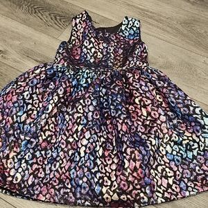 Colorful Leopard Pink Blue  And Purple Tones Print Kids Dress